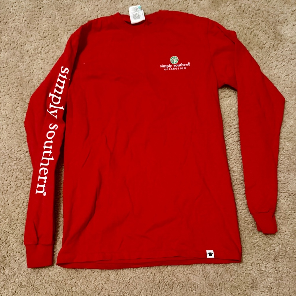 Simply southern red long sleeve Christmas owl t shirt size small